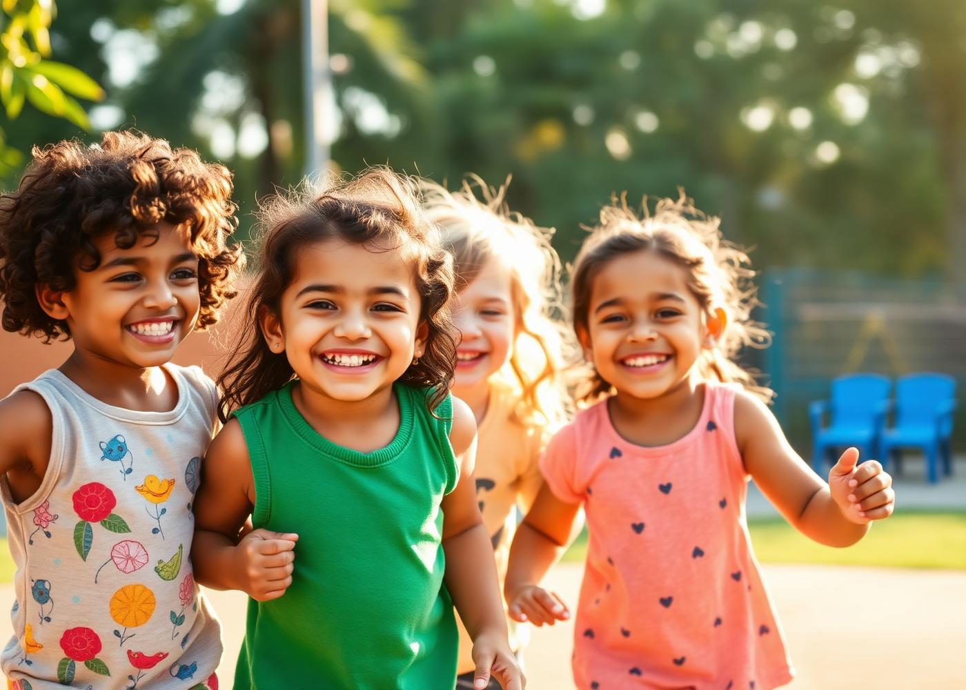Crianças brincando com segurança em creche protegida pelo Bioscorp